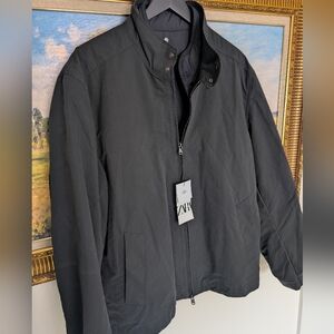 Zara Black Medium Rainproof 2-Piece Jacket + Liner